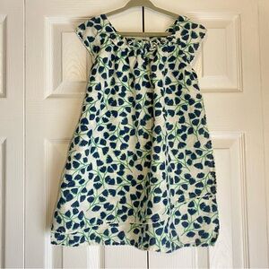 Garnet Hill Kids Linen Cotton Blend Dress White Blue Floral Size 4: